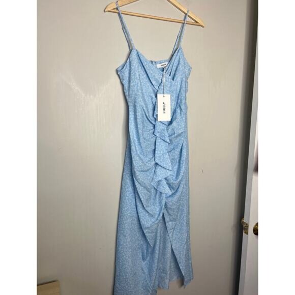 NWT Likely Ruffles Spaghetti Straps Sallie Dress Blue Bell Multicolor Size: 8 - Picture 3 of 9